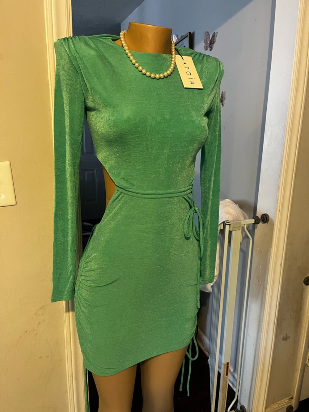 Atoir Emerald Green Long-Sleeve Ruched Mini Dress